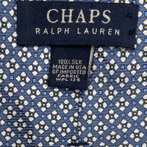 Vintage Chaps Ralph Lauren Geometric Silk Tie Blue White Yellow - Picture 4 of 6